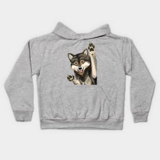 Happy wolf realistic wildlife art Kids Hoodie